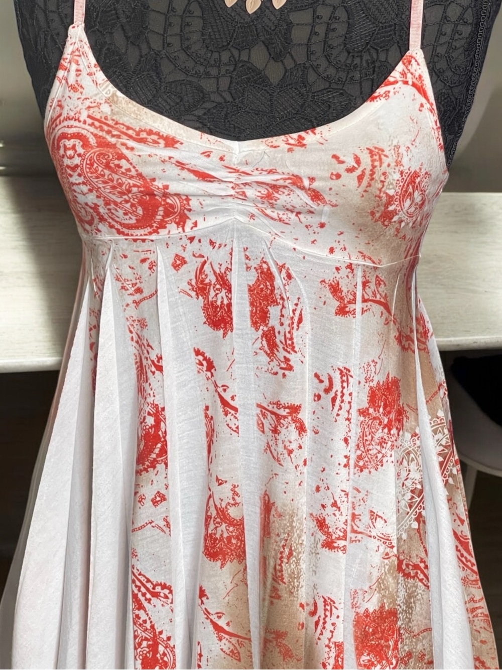 White & Coral Paisley Sundress